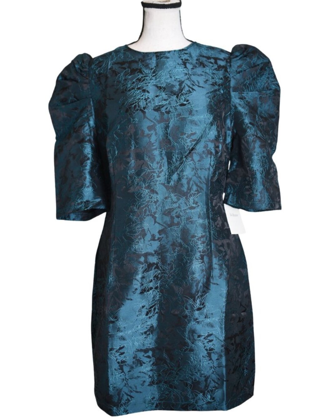 NWT Böhme Kaylee Brocade Mini Dress Teal Black Floral Puff Sleeve Size Small